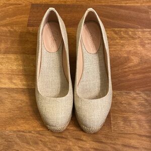 J Crew Espadrille Wedge, Beige, Metallic, Size 7.5